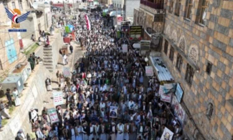 أبناء المحويت يحتشدون في 35 مسيرة تأكيدا على الثبات مع غزة ولبنان